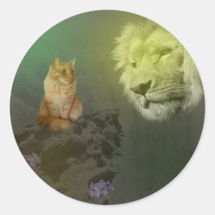 Löwe und Katze, runde Aufkleber
