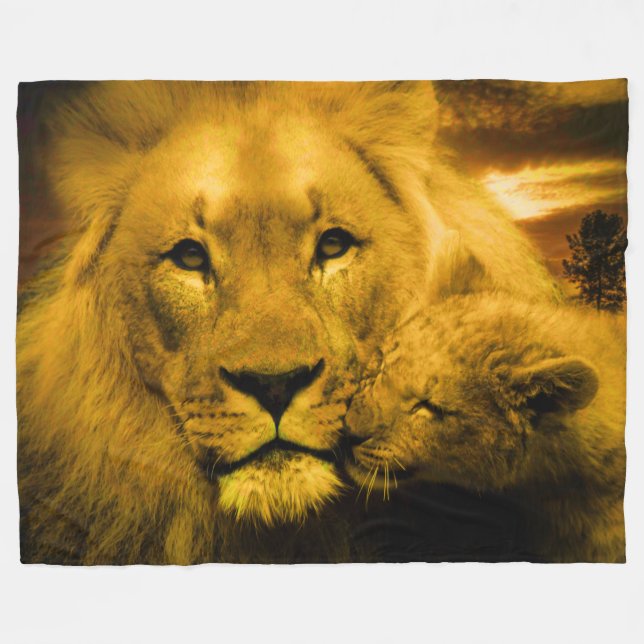 Löwe-und kundenspezifische Fleece-Decke CUBs, groß Fleecedecke (Vorderseite (Horizontal))