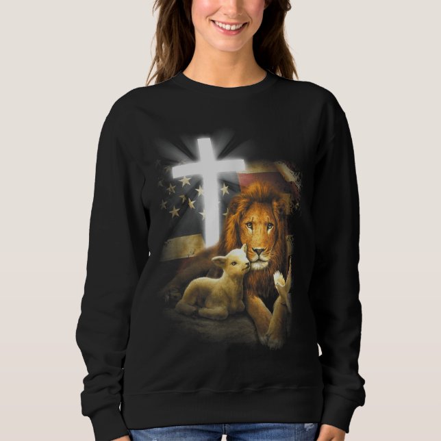 Löwe und Lamb Kreuz Jesus Christus Sweatshirt (Vorderseite)