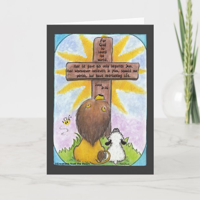 Löwe und Lamm am Kreuz Karte (Vorderseite)