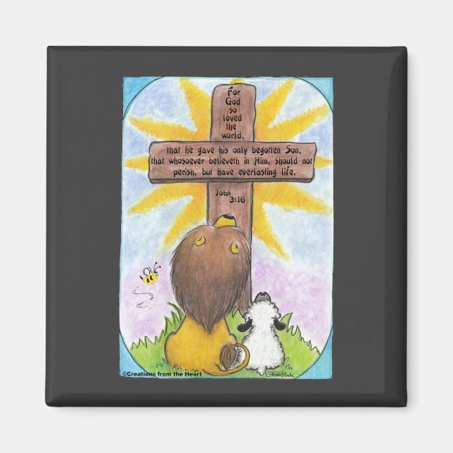 Löwe und Lamm am Kreuz Magnet (Vorne)