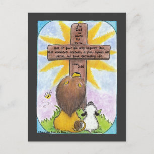 Löwe und Lamm am Kreuz Postkarte