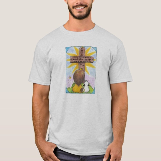 Löwe und Lamm am Kreuz T-Shirt (Vorderseite)