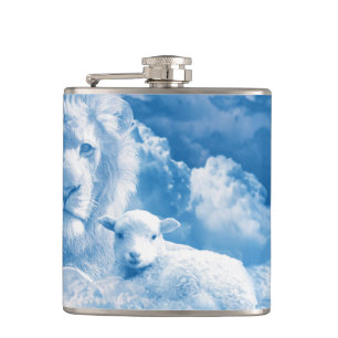 Löwe und Lamm in den Wolken Flachmann