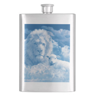Löwe und Lamm in den Wolken Flachmann