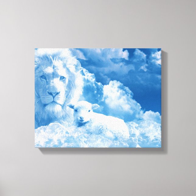 Löwe und Lamm in den Wolken Leinwanddruck (Vorderseite)
