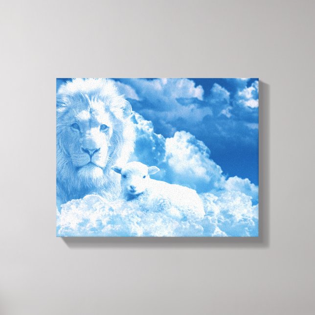 Löwe und Lamm in den Wolken Leinwanddruck (Vorderseite)
