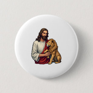 Löwe Und Lamm Jesus Graviert Faith-Shirt 2 Button