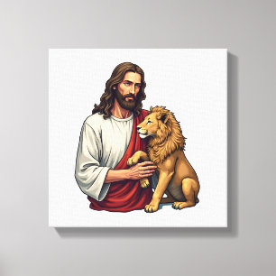 Löwe Und Lamm Jesus Graviertes Glaubens-Shirt 2 Leinwanddruck