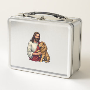 Löwe Und Lamm Jesus Graviertes Glaubens-Shirt 2 Metall Brotdose