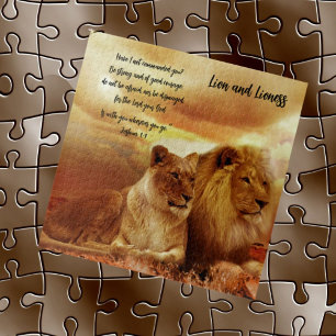 Löwe und Löwin-Jig-Säge-Puzzle-Bibelvers