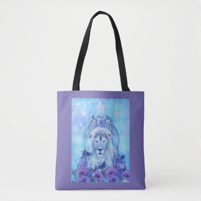 Löwe und Schmetterlinge von Renee Lavoie Tasche (Vorderseite)