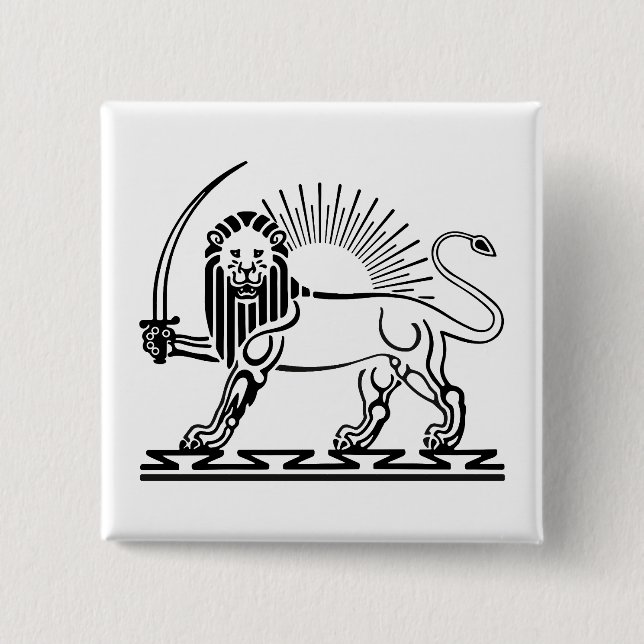 Löwe-und-Sonne-Emblem des Iran - schwarz und weiß Button (Vorderseite)