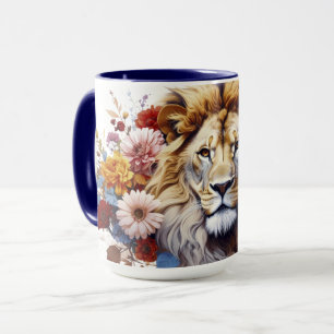 Löwe unter Blumen Tasse