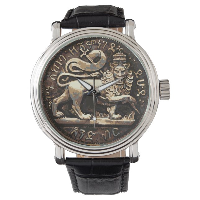 Löwe von Judah beobachtet antikes Löwengolddesign Armbanduhr (Vorderseite)