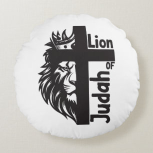 Löwe von Judah Bold Half Löwe Halbkreuz Christlich Rundes Kissen