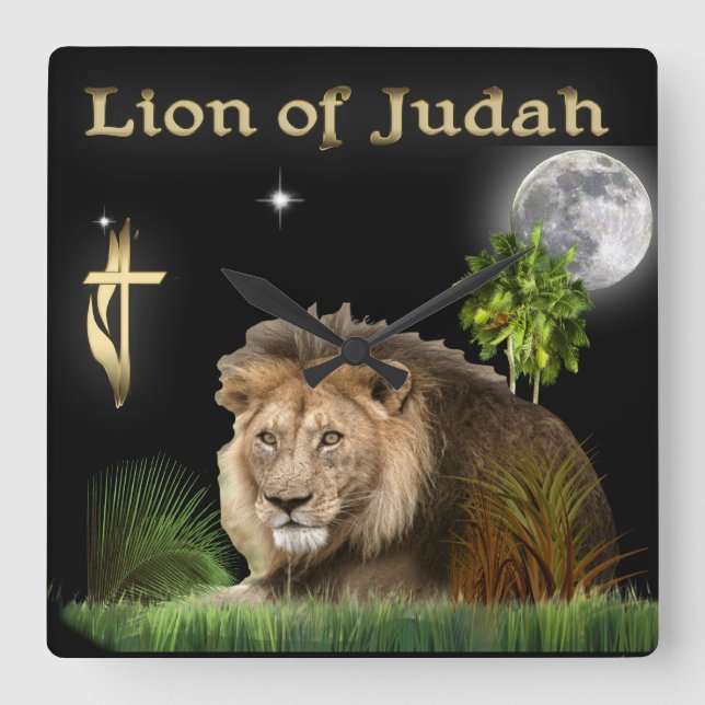Löwe von Judah Quadratische Wanduhr (Vorderseite)