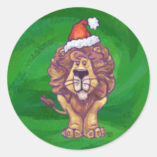 Löwe-Weihnachten auf Grün Runder Aufkleber