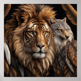 Löwe, Wolf mit Speditionsgesicht Poster