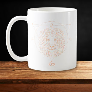 Löwe-Zodiac Line Art Weiß-Pfirsich Kaffeetasse