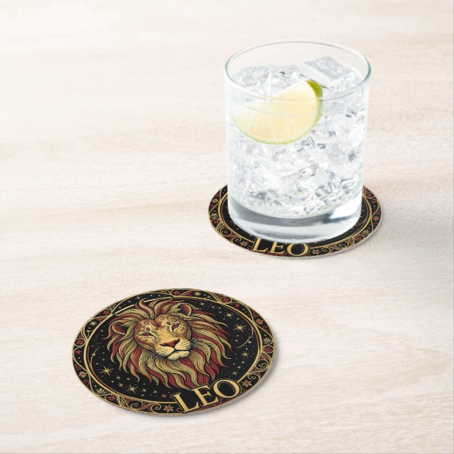 Löwe Zodiac Symbol Runder Pappuntersetzer (Vor Ort)