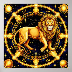 Löwe-Zodiac-Symbol über himmlischem Sternenhinterg Poster