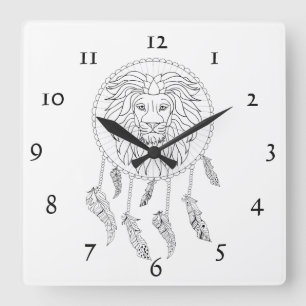 Löwekopf in Schwarzweiss im Traumfänger Quadratische Wanduhr