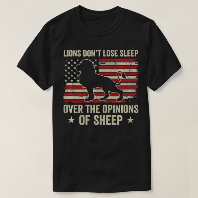 Löwen schlafen nicht über die Ansichten der Schafe T-Shirt (Design vorne)