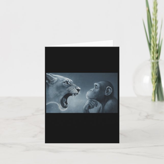 Löwen schreien bei Affen, Affen und Löwen Meme Mon Karte (Vorderseite)