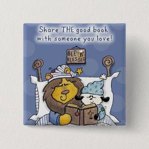 Löwen und Lamb teilen das gute Buch Button