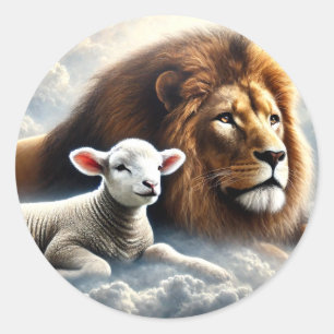Löwen- und Lambkleber Runder Aufkleber