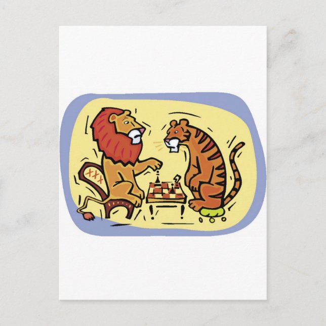 Löwen und Tiger spielen Schach Postkarte (Vorderseite)