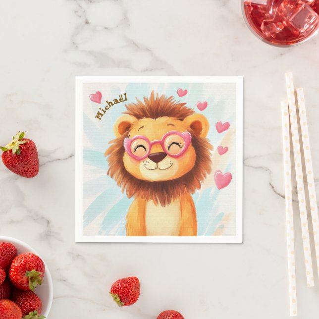 Löwen Valentinstag Herz Kinder Schule Serviette (Beispiel)