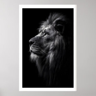 Löwen-Wandkunst Schwarz-Weiß-Seitenprofil mit Poster