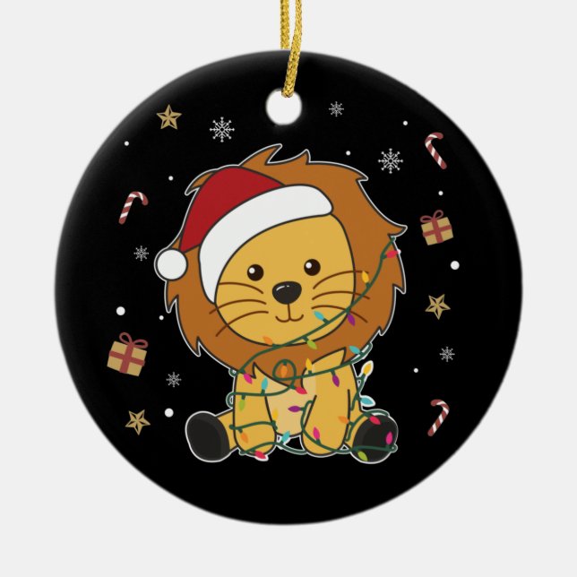 Löwen Weihnachtsschnee Wintertiere Löwen Keramik O Keramik Ornament (Vorne)