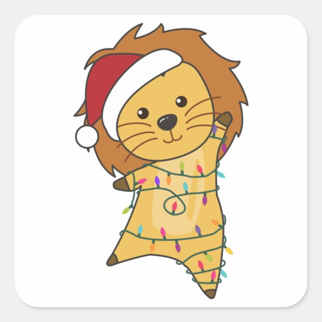 Löwen Weihnachtsschnee Wintertiere Löwen Quadratischer Aufkleber (Vorderseite)
