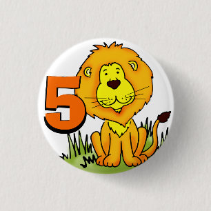 Löwenalter 5 Geburtstags-Schaltfläche orange & gel Button