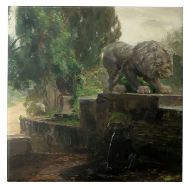 Löwenbrunnen in Rom (von H.A. Brendekilde) Fliese (Vorderseite)