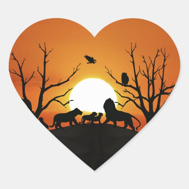 Löwenfamilie bei Sonnenuntergang in Afrika Herz-Aufkleber (Vorderseite)