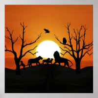 Löwenfamilie bei Sonnenuntergang in Afrika