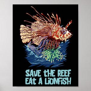 Löwenfisch Rette Das Riff Iss Löwe Lustig Cute Mee Poster