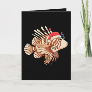 Löwenfisch Weihnachtsmann Hut Weihnachtsbeleuchtun Karte