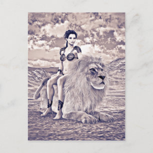 Löwenkönigin Fantasy Postkarte