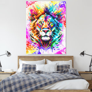 Löwenkopf - farbenfrohe Lion Cat Painting Leinwanddruck