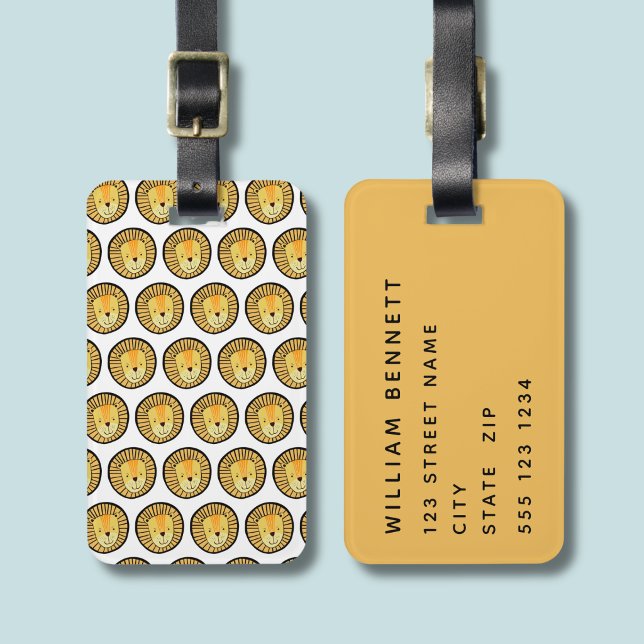 Löwenkopf personalisierte Kinder Gepäckanhänger (Lion head luggage tag)