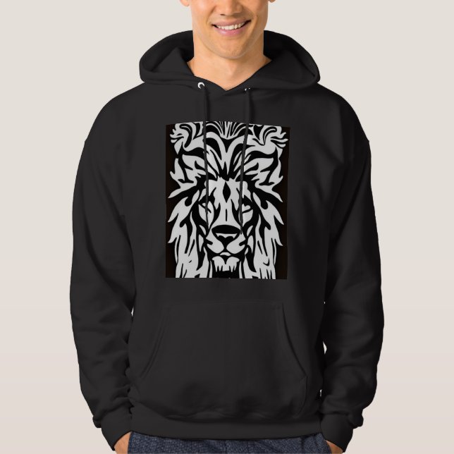 Löwenkopf, schwarz-weiße Ätzregal Hoodie (Vorderseite)