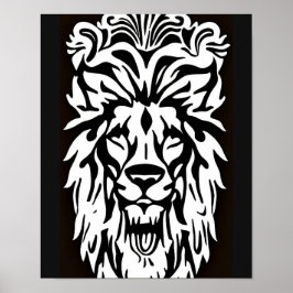 Löwenkopf, schwarz-weiße Ätzregal Poster
