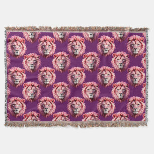 Löwenkopf-Tiermuster-Design in Rosa Lila Decke