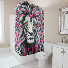 Löwenkopfduschvorhang | Blaurosa Lion Duschvorhang