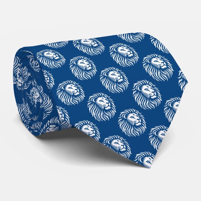 Löwenkopfmuster - Weiß auf Shibori Blue Krawatte (Gerollt)
